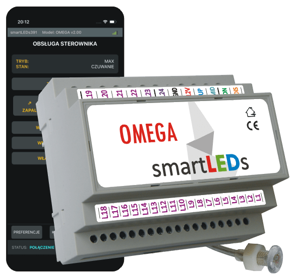 Sterownik oswietlenia schodow LED smartleds omega Android iOS Bluetooth white wh600